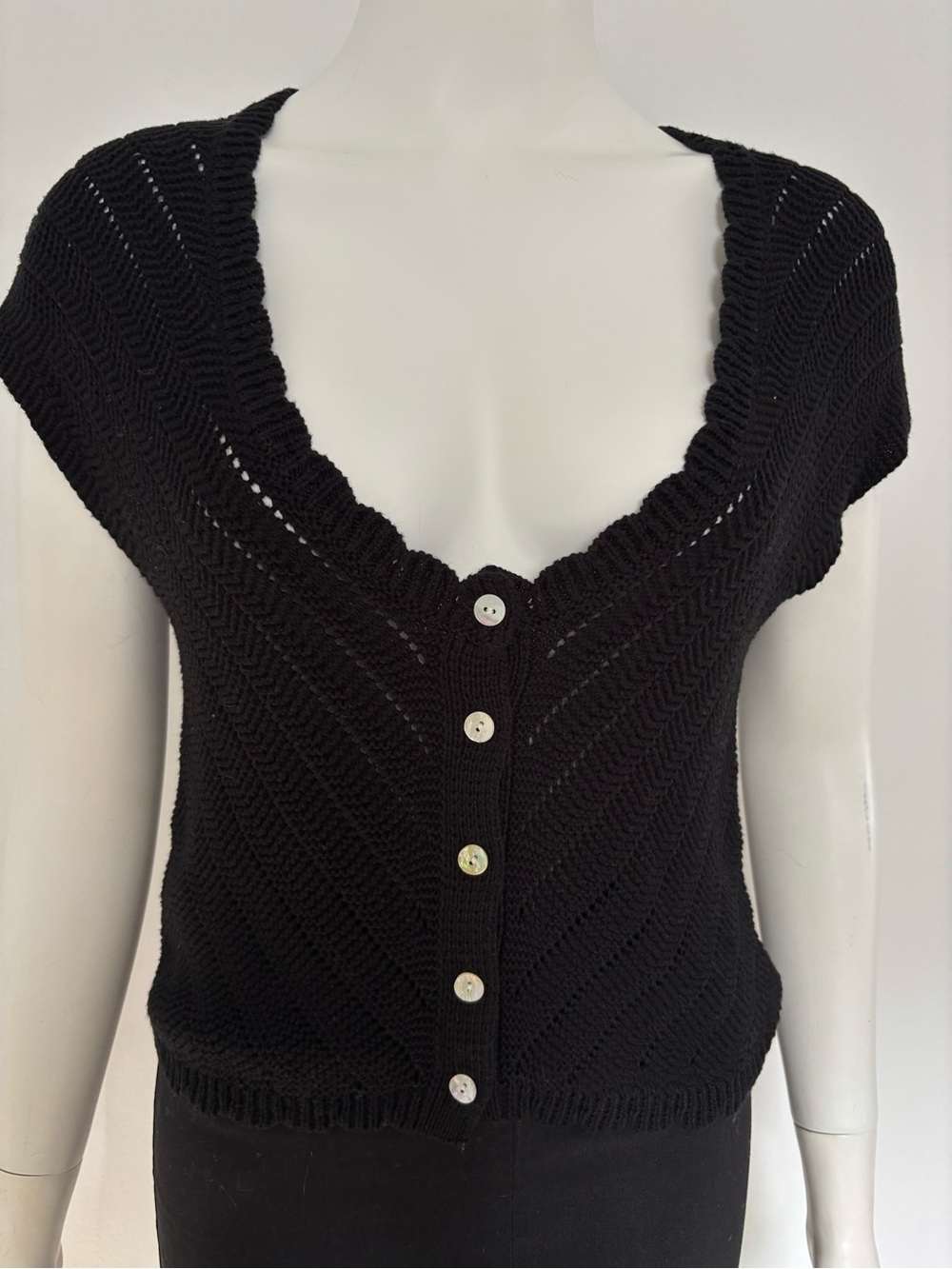 Women's Black V-Neck Button Front Knit Sweater